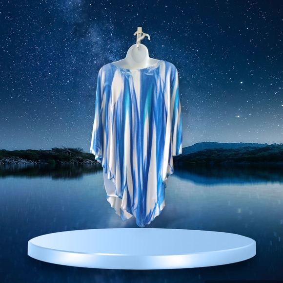 NWT- Blouse / Tunic Blue & White - Carmen Chirino - Sz OZ - Picture 2 of 9